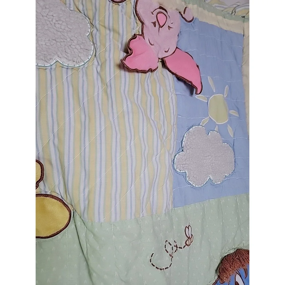 VTG Disney Winnie The Pooh and Friends Crib Quilt‎ Baby Stripe 3D Comforter 90s